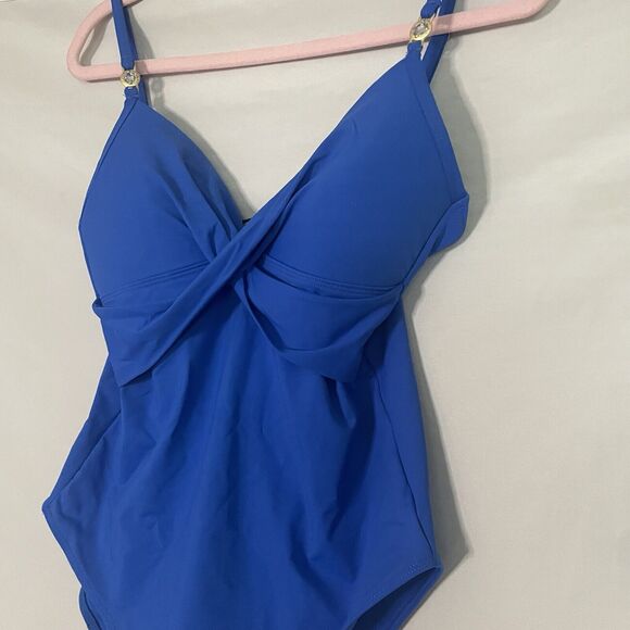 Dolcessa Swimwear Stellar Twist One-Piece Swimsuit Size Medium Blue Slimming - Picture 2 of 6